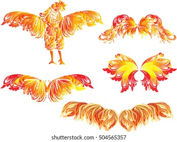 illustration with red flame rooster and wings as animal symbol of Chinese New year 2017 isolated on white background