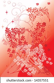 ilustración con fondo floral rojo