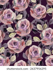illustration of red flowers scattered on a dark red background