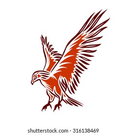 Illustration of red flying eagle, hawk tattoo, vector illustration.