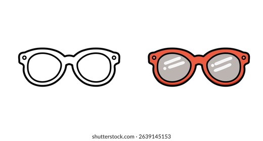 Illustration of red glasses, glasses icons, glasses logos, glasses stickers, drawing.