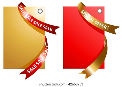 illustration of red and gold signage with ribbon