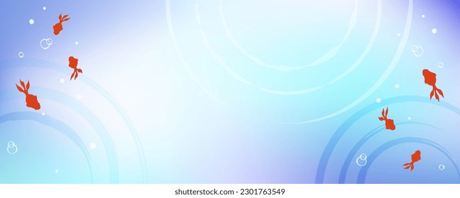 Ilustración de un pez dorado rojo sobre un fondo de una fresca gradación azul y olas en la superficie del agua. Ilustración vectorial.
