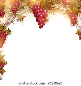 Illustration of red grape vine frame with copyspace for your text