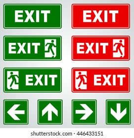 Illustration of red and green exit vector signs