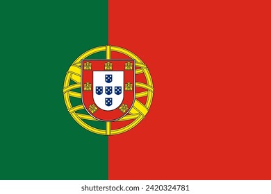 Illustration of red, green and yellow national flag of Southern European country of Portugal. Illustration made February 2nd, 2024, Zurich, Switzerland.