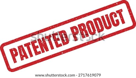 An illustration of a red grunge rubber stamp featuring "PATENTED PRODUCT." Excellent for commercial, industrial, and legal materials regarding exclusive goods.