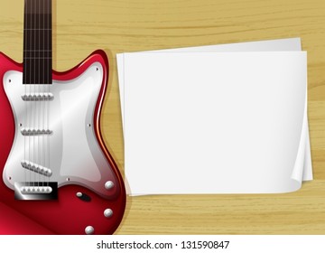 Illustration of a red guitar with an empty piece of paper
