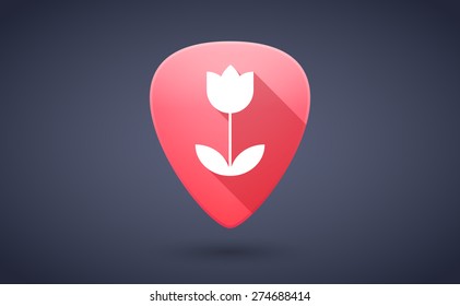 Illustration of a red guitar pick icon with a tulip