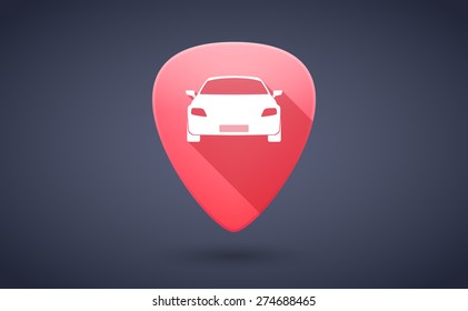 Illustration of a red guitar pick icon with a car