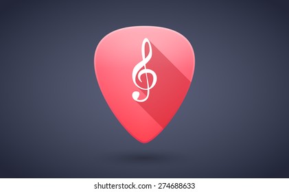 Illustration of a red guitar pick icon with a g clef