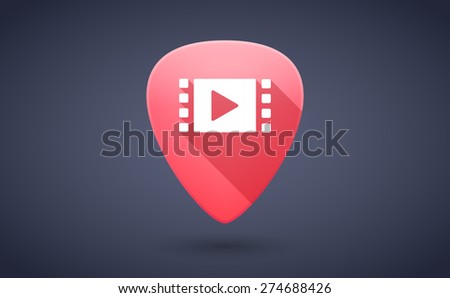 Illustration of a red guitar pick icon with a multimedia sign