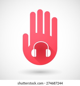 Illustration of a red hand icon with a earphones