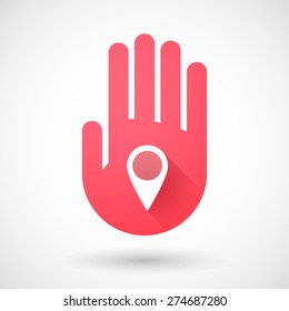 Illustration of a red hand icon with a map mark