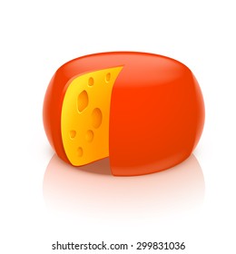 illustration of red head of cheese sliced on white background