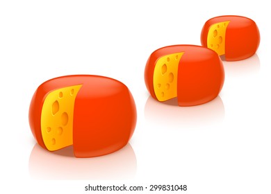 illustration of red head of cheese sliced on white background