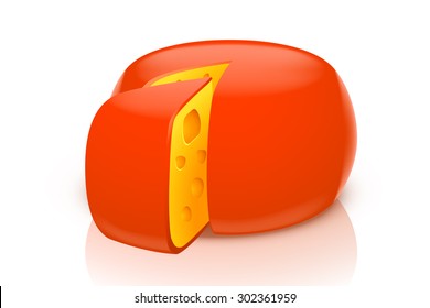 illustration of red head of cheese sliced on white background