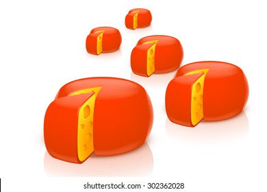 illustration of red head of cheese sliced on white background