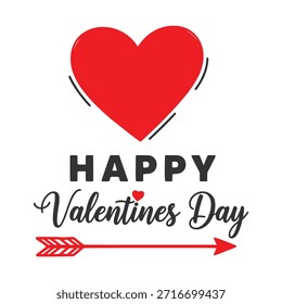 Illustration of a red heart and arrow with the text Happy Valentines Day isolated on a transparent background.