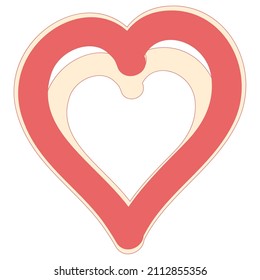 Illustration red heart and beige with a line, for valentine's day.