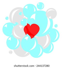 Illustration of red heart in bubbles