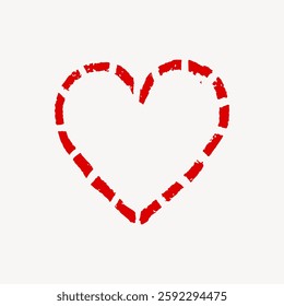 Illustration of a red heart with a dashed outline on a white background. The heart shape is simple and red, with a dashed, artistic style. Love element vector.