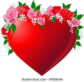 Ilustración del corazón rojo flanqueado por rosas