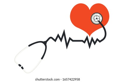 Illustration of red heart and medical stethoscope, world's health day, doctors day themed design.