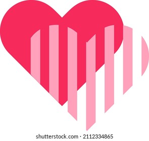 Illustration of a red heart and overlapping pink striped hearts