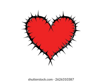 illustration of a red heart with thorns isolated in white background 
