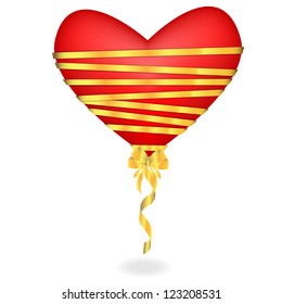 illustration of red heart turned by a gold ribbon with a bow