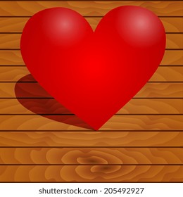 Illustration of red hearts on a wooden background