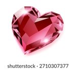 Illustration of a red heart-shaped gemstone with facets and sparkles on a white background.