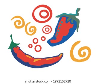 Illustration of red hot peppers. contrasting colors, perfect for decoration. Mexican style. bright colors. paprika 