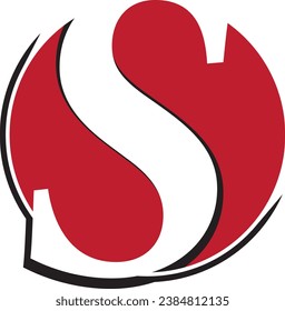 Illustration of a red icon, S in red dot, red circle, logotype, typography, red icon, S logo