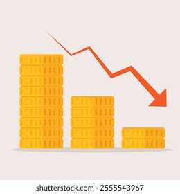 Illustration of a red indicator falling. The concept of financial loss and lack of money.