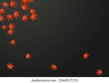 Illustration of red Japanese maple branches and leaves and black Japanese paper background. A4 size. Vector illustration.