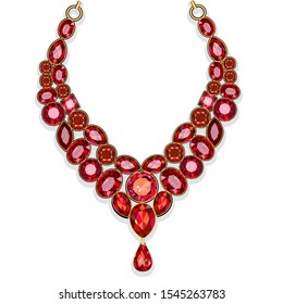 Illustration red jewelry gold necklace with rubies