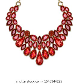 Illustration red jewelry gold necklace with rubies