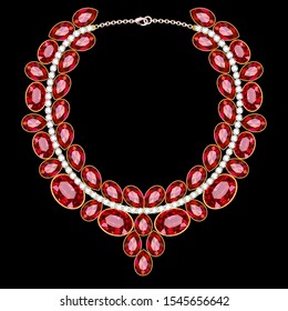 Illustration red jewelry gold necklace with rubies