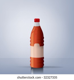 An illustration of a red juice bottle with reflexions