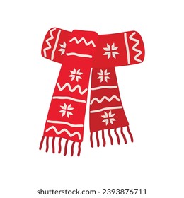 Illustration red knitted scarf isolated on white background. Winter scarf