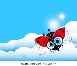 illustration red Ladybug in the blue sky