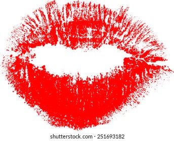 illustration with red lips imprint from dots isolated on white background