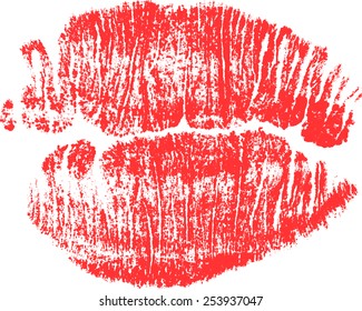 illustration with red lips imprint from dots isolated on white background