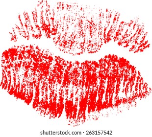 illustration with red lips imprint from dots isolated on white background