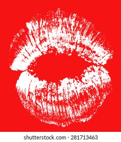 illustration with red lips imprint from dots isolated on red background
