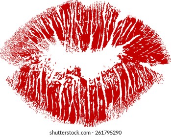 ilustración con la impresión de labios rojos aislados en fondo blanco
