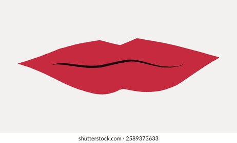 Illustration of red lips on a plain background. Bold red lips, simple design. Lips illustration with a minimalist style. Red lips stand out vividly. Vintage illustration isolated on white, vector.