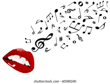 Illustration of red lips singing